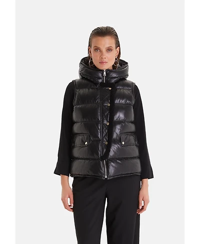 Furniq Uk Women's Leather Puffer Jacket, Black