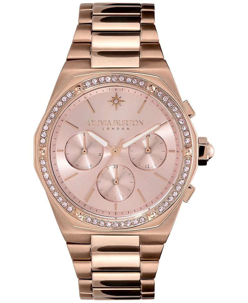 Olivia Burton Women's Hexa Multifunction Carnation Gold-Tone Stainless Steel Bracelet Watch 38mm