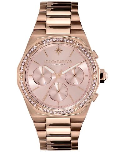 Olivia Burton Women's Hexa Multifunction Carnation Gold-Tone Stainless Steel Bracelet Watch 38mm