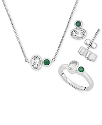 3-Pc. Set Lab-Grown Emerald (1/4 ct. t.w.) & Lab Grown White Sapphire (2-1/6 ct.tw) Pendant Necklace, Matching Ring, & Stud Earrings in Sterling Silve