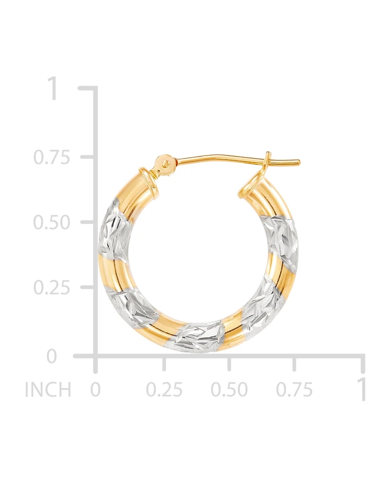 Textured Two-Tone Tube Small Hoop Earrings in 14k Gold, (3/4")