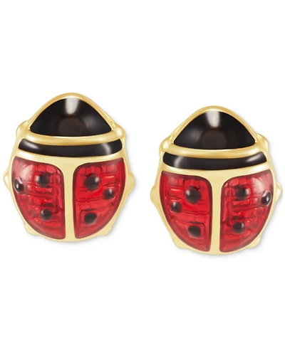 Red Enamel Ladybug Stud Earrings in 10k Gold