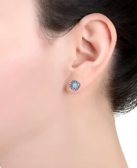 Simulated Opal & Pave Halo Square Stud Earrings in Sterling Silver