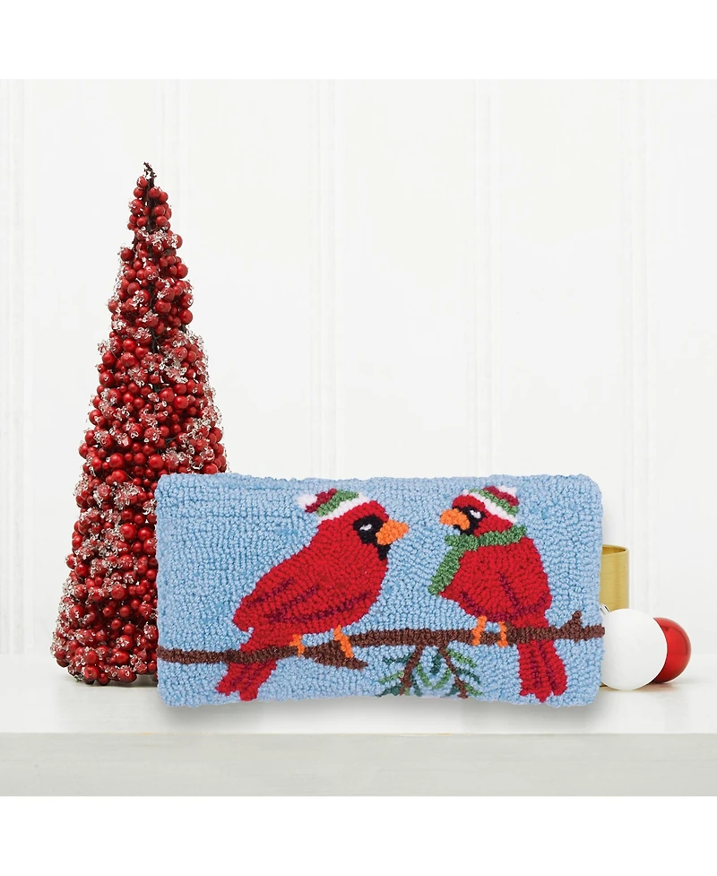 6" x 12" Winter Cardinal Hooked Petite Christmas Holiday Throw Pillow