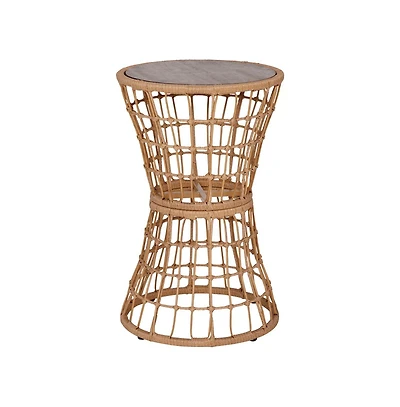 Ari All-Weather Faux Rattan Rope Patio Table With Acacia Wood Top For Indoor And Outdoor Use