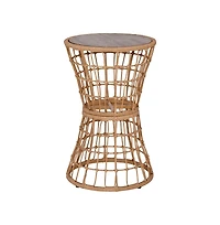 Ari All-Weather Faux Rattan Rope Patio Table With Acacia Wood Top For Indoor And Outdoor Use