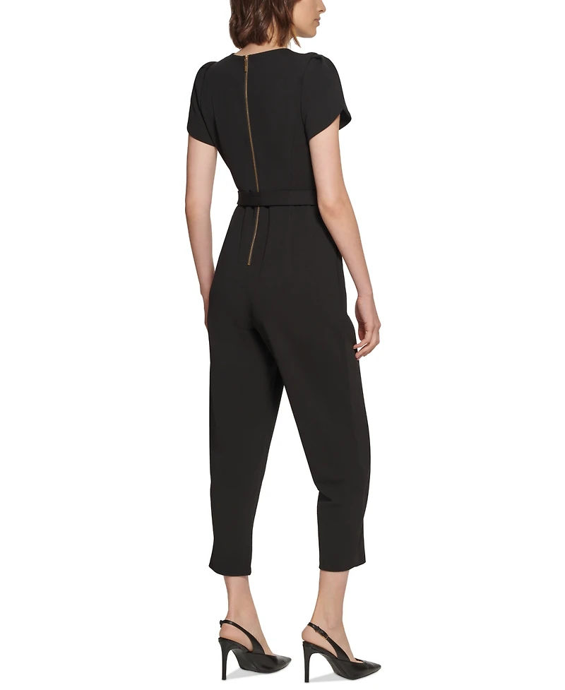Calvin Klein Petite Puff-Sleeve Belted Jumpsuit