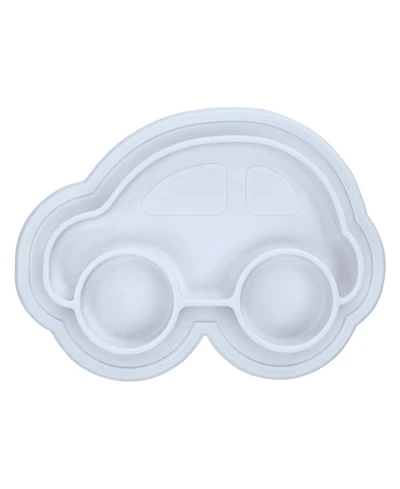 Kushies Toddler Silicone Divided Suction Plate, Unbreakable, Microwave Safe, Blue Car