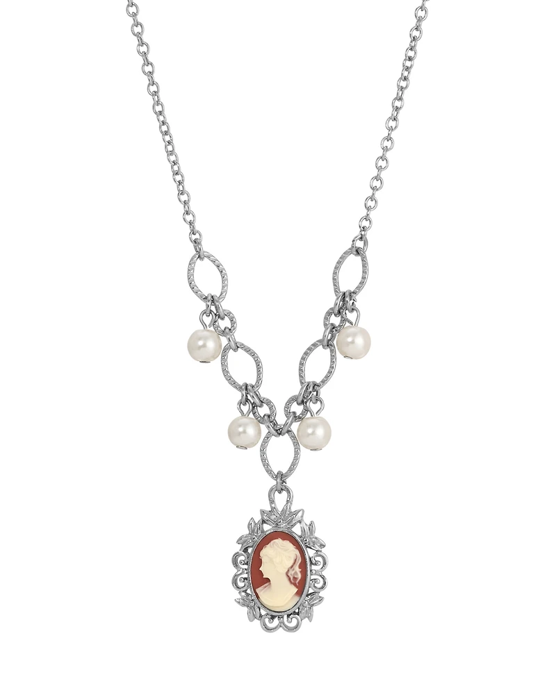 2028 Carnelian Resin Cameo Pendant Necklace