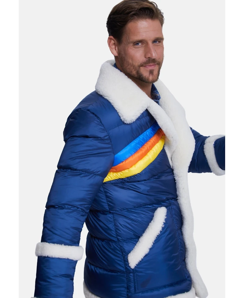 Furniq Uk Men's Puffer Jacket, White Curly Wool