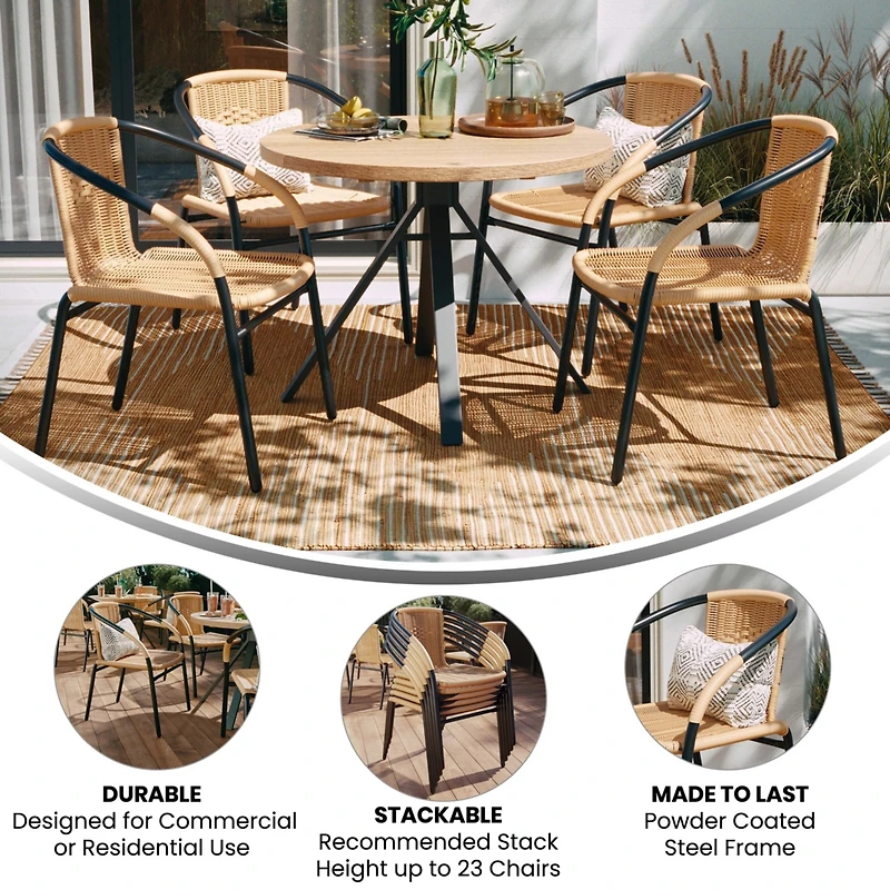 Pack Rattan Indoor-Outdoor Restaurant Stack Chair With Curved Back