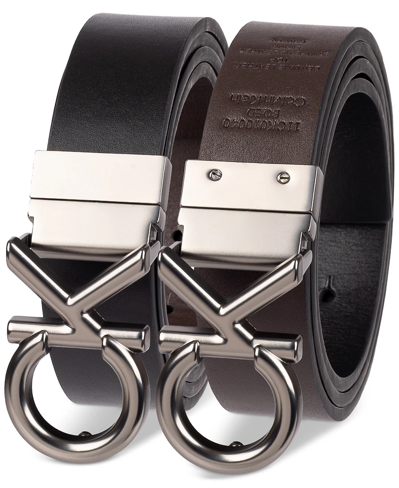 Calvin Klein Men's Monogram Buckle Reversible Leather Belt