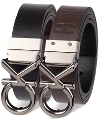 Calvin Klein Men's Monogram Buckle Reversible Leather Belt