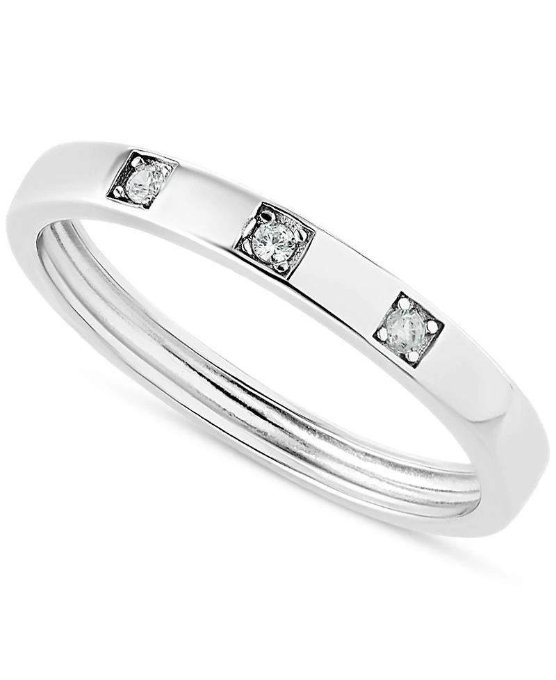 Pave Cubic Zirconia Triple Stone Ring in Sterling Silver