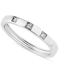 Pave Cubic Zirconia Triple Stone Ring in Sterling Silver