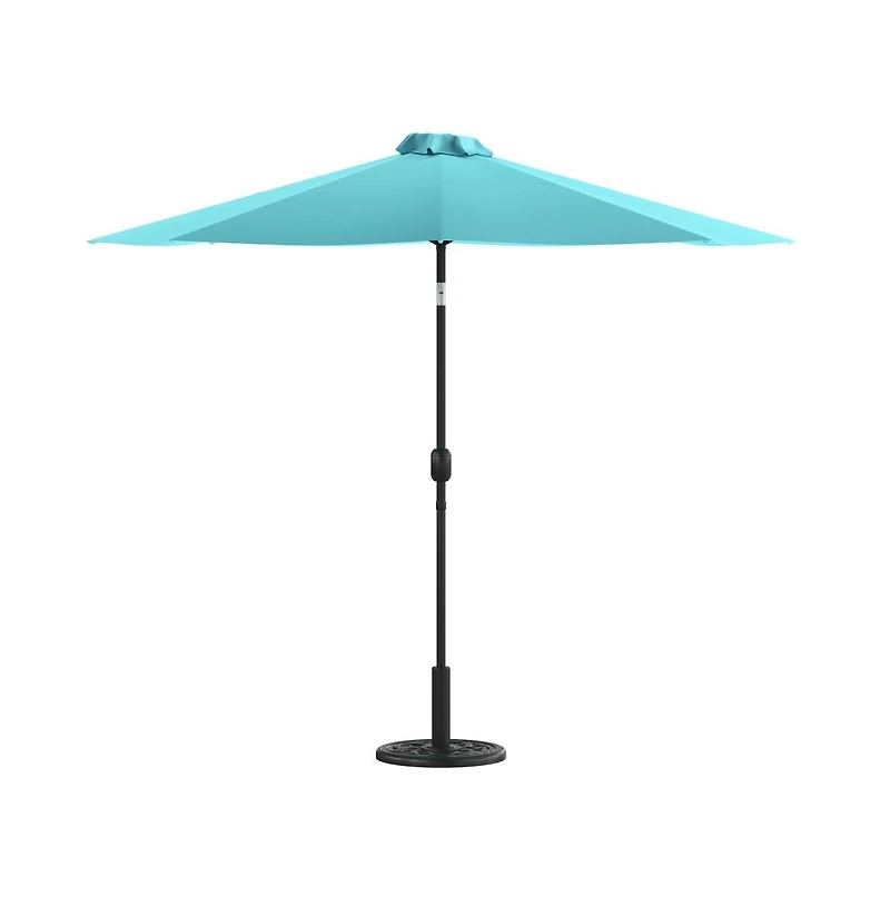 Bali Patio Umbrella With Base - 9' Polyester Patio Umbrella - 30+ Uv Protection - Waterproof Cement Base With 1.5" Diameter Aluminum Pole