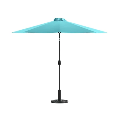 Bali Patio Umbrella With Base - 9' Polyester Patio Umbrella - 30+ Uv Protection - Waterproof Cement Base With 1.5" Diameter Aluminum Pole
