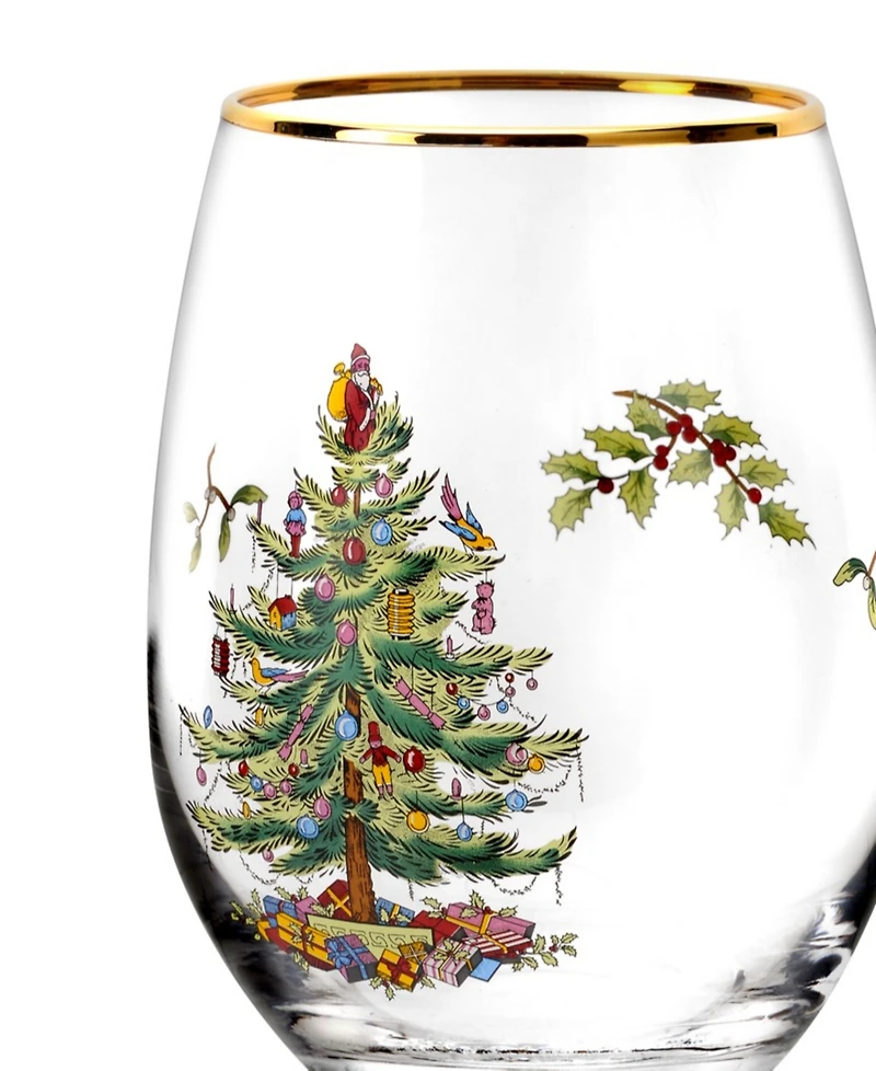 Spode Christmas Tree Stemless Wine Glasses, Set of 8