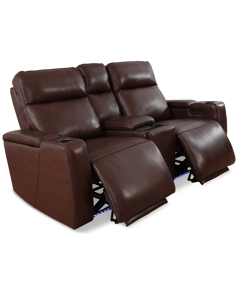 Greymel 74" Zero Gravity Leather Loveseat with Console and Power Headrests, Created for Macy's