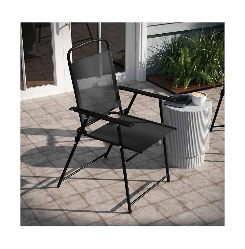 Munroe Set Of Textilene Folding Sling Style Patio Chairs With Armrests