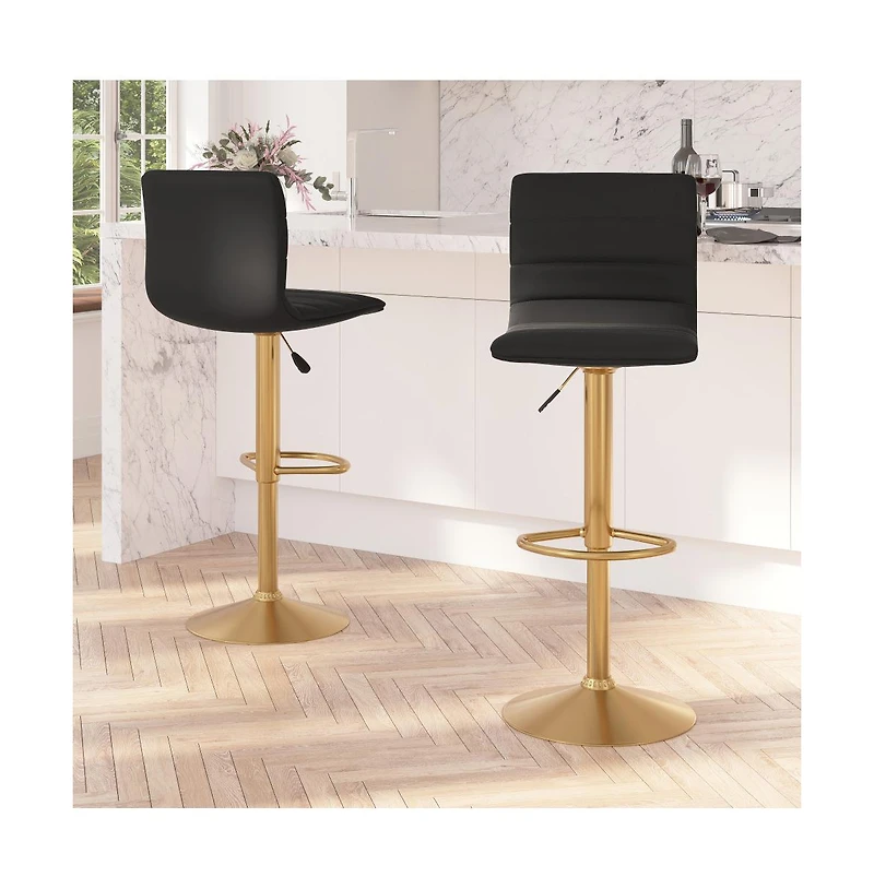 Set Of 2 Contemporary Height Adjustable Swivel Stools With Back And Pedestal Base Footrest