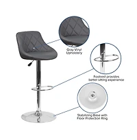 2 Pack Contemporary Vinyl Bucket Seat Adjustable Height Barstool With Diamond Pattern Back And Chrome Base