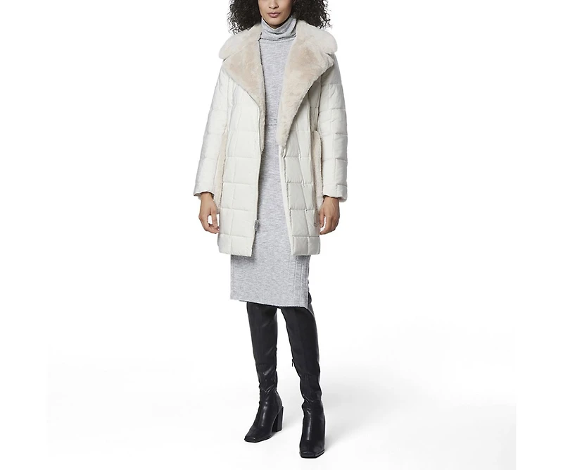 Women's Astor Asymmetrical Mixed Media Puffer With Faux Fur Trim