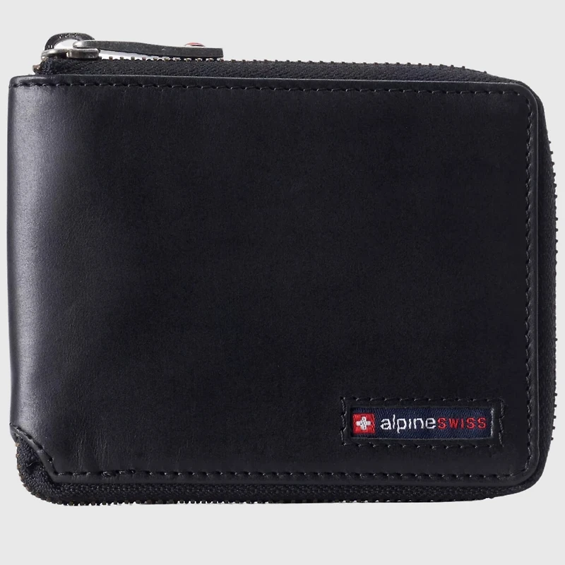 Alpine Swiss Unisex Rfid Safe Zipper Wallet Genuine Leather Zip Around Bifold