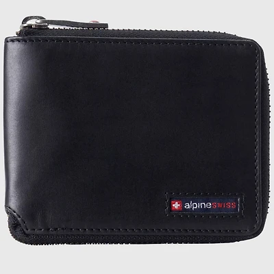 Alpine Swiss Unisex Rfid Safe Zipper Wallet Genuine Leather Zip Around Bifold