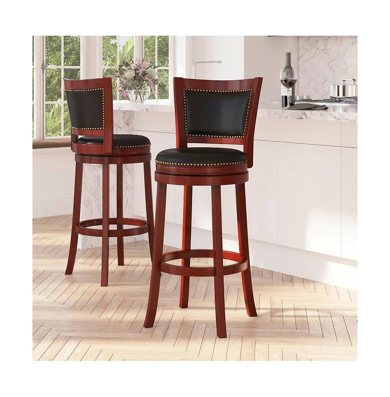 Amara Series Wooden Stool With Open Panel Back With Accent And Seat