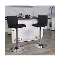 2 Pack Contemporary Vinyl Adjustable Height Barstool With Panel Back And Chrome Base