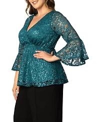 Women's Plus Sequin Sparkle Bell Sleeve Lace Top