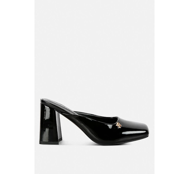Neoplast Womens Patent Pu Block Heeled Mules