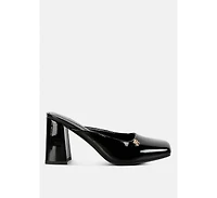 Neoplast Womens Patent Pu Block Heeled Mules