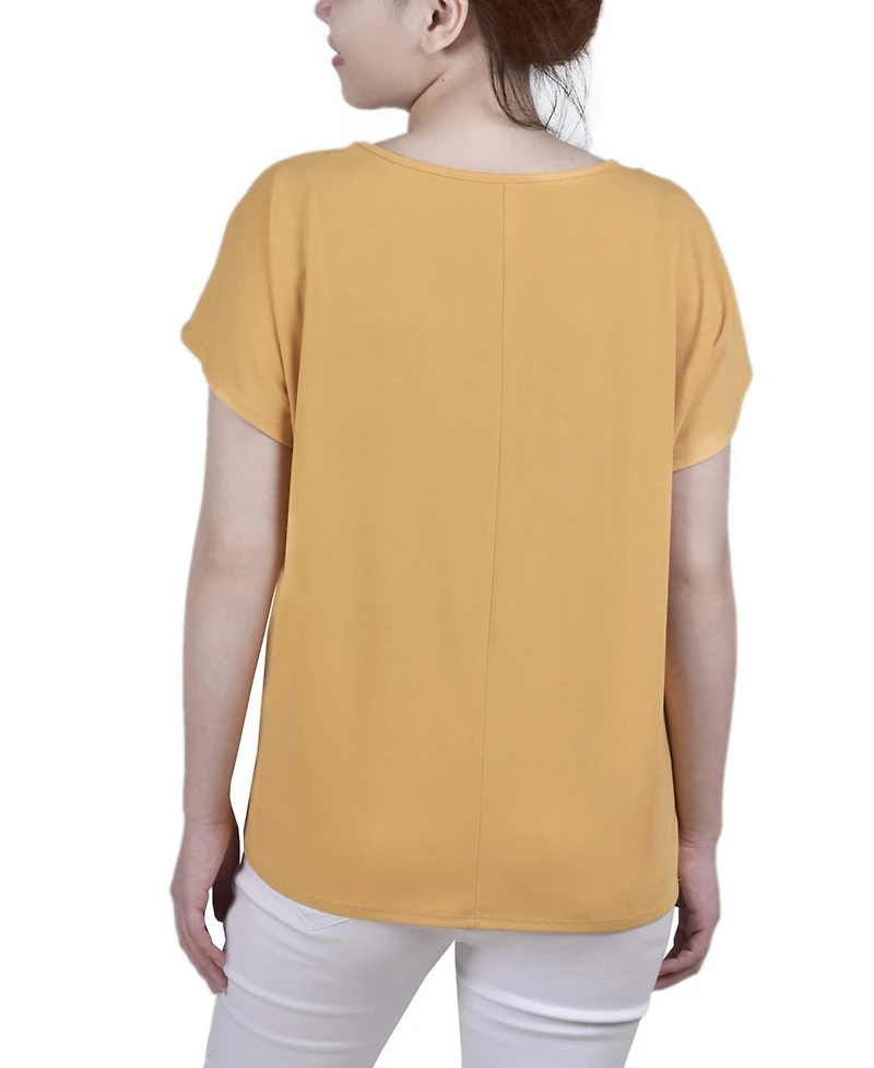 Ny Collection Petite Short Sleeve Knit Top with Hardware