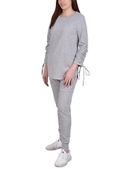Ny Collection Petite Drawstring Sleeve Top and Jogger Set, 2 Piece