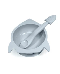 Kushies Silicone Suction Bowl and Spoon Set, Unbreakable, Microwave Safe