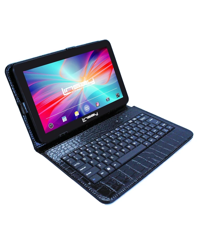 New Linsay 10.1" Tablet Octa Core 128GB Exclusive Luxury Black Crocodile Keyboard Android 14
