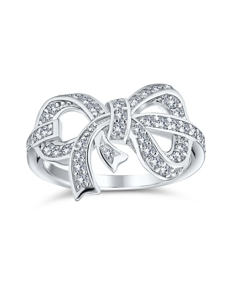 Bling Jewelry Holiday Party Cubic Zirconia Pave Cz Ribbon Band Bow Ring Sterling Silver
