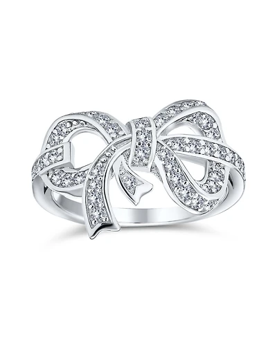 Bling Jewelry Holiday Party Cubic Zirconia Pave Cz Ribbon Band Bow Ring Sterling Silver