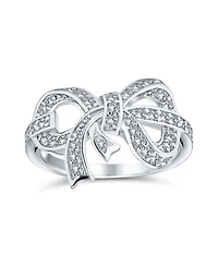 Bling Jewelry Holiday Party Cubic Zirconia Pave Cz Ribbon Band Bow Ring Sterling Silver