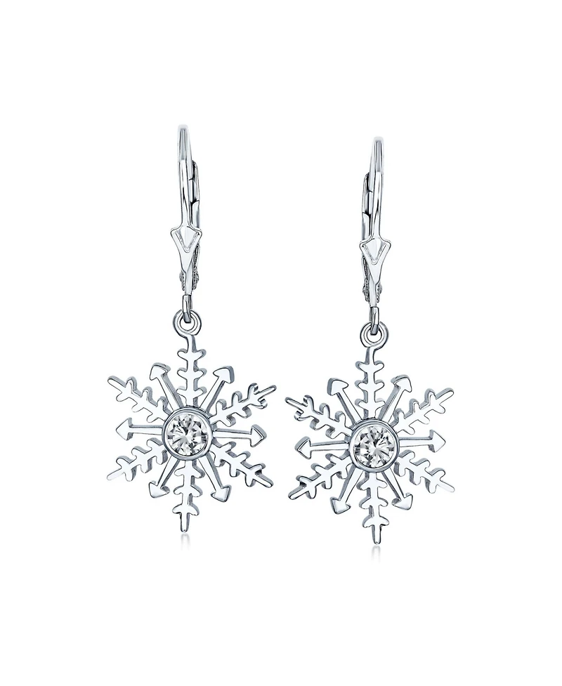 Bling Jewelry Winter Party Holiday Christmas Drop Lever back Clear Star Ice Blue Snowflake Dangle Earrings Sterling Silver