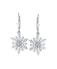 Bling Jewelry Winter Party Holiday Christmas Drop Lever back Clear Star Ice Blue Snowflake Dangle Earrings Sterling Silver