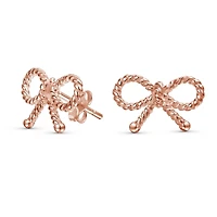 Bling Jewelry Simple Dainty Thin Twist Rope Cable Ribbon Bow Stud Earrings Rose Gold Plated .925 Sterling Silver