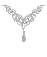 Bling Jewelry Art Deco-Inspired Leaf Statement Collar Necklace With Cleavage Dangling Teardrop Micro Pave Cubic Zirconia Cz