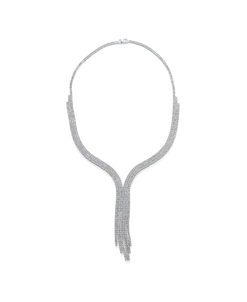 Bling Jewelry Art Deco-Inspired Y Fringe Tassel Statement Collar Necklace Cubic Zirconia Cz
