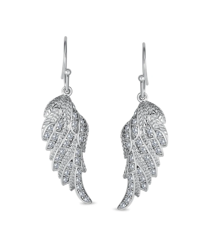 Bling Jewelry Heavenly Spiritual Symbol Cubic Zirconia Pave Cz Guardian Angel Wing Feather Lever back Dangle Earrings Sterling Silver French Wire