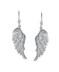 Bling Jewelry Heavenly Spiritual Symbol Cubic Zirconia Pave Cz Guardian Angel Wing Feather Lever back Dangle Earrings Sterling Silver French Wire