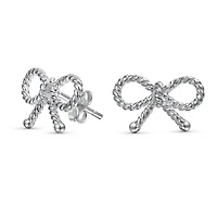 Bling Jewelry Simple Dainty Thin Twist Rope Cable Ribbon Bow Stud Earrings Rose Gold Plated .925 Sterling Silver