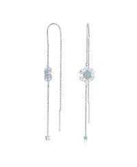 Bling Jewelry Thin Linear Clear Blue Cz Frozen Winter Holiday Party Snowflake Ear Threader Chain Dangle Earrings For Sterling Silver